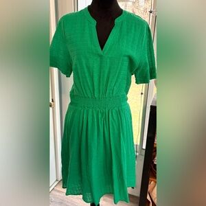 Draper James Emerald Green Short-Sleeve Smocked Midi Dress